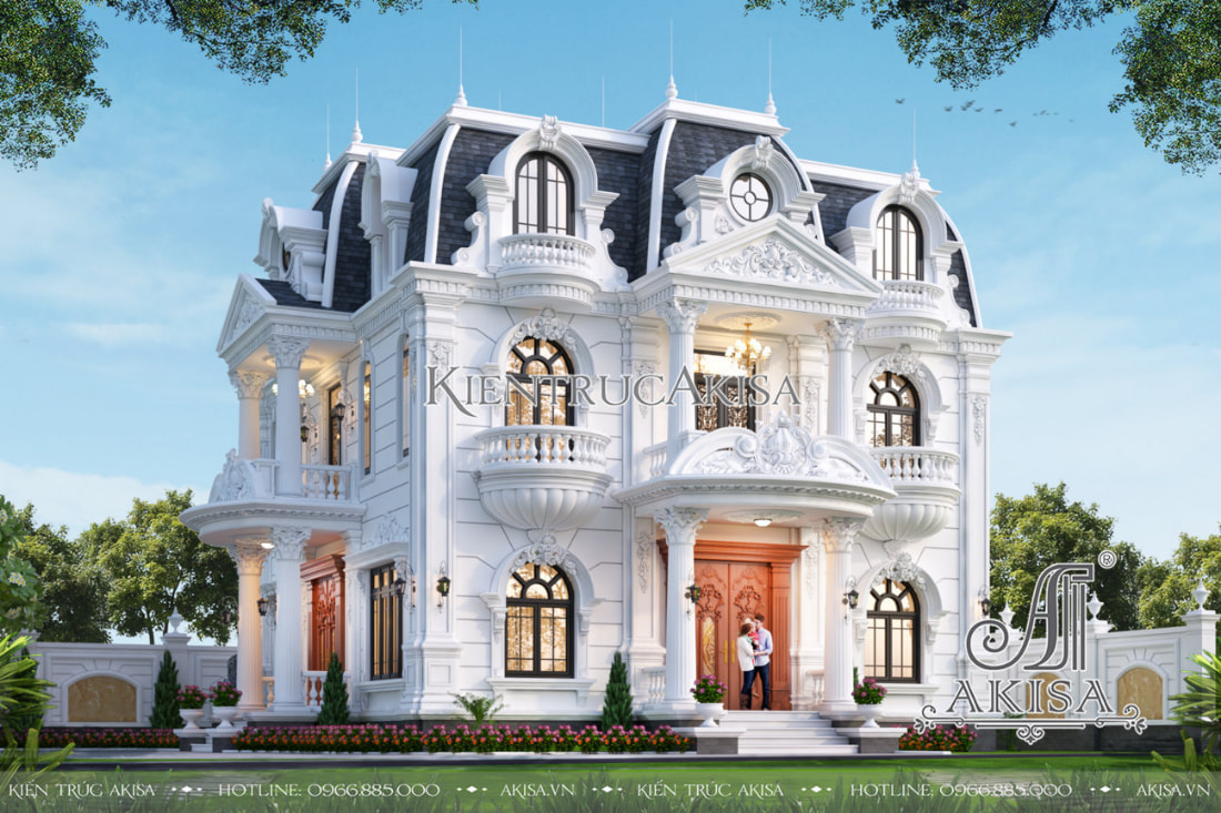 Thiết kế biệt thự 2 tầng 2 mặt tiền phong cách cổ điển Pháp đẹp lộng lẫy tại Đắk Lắk