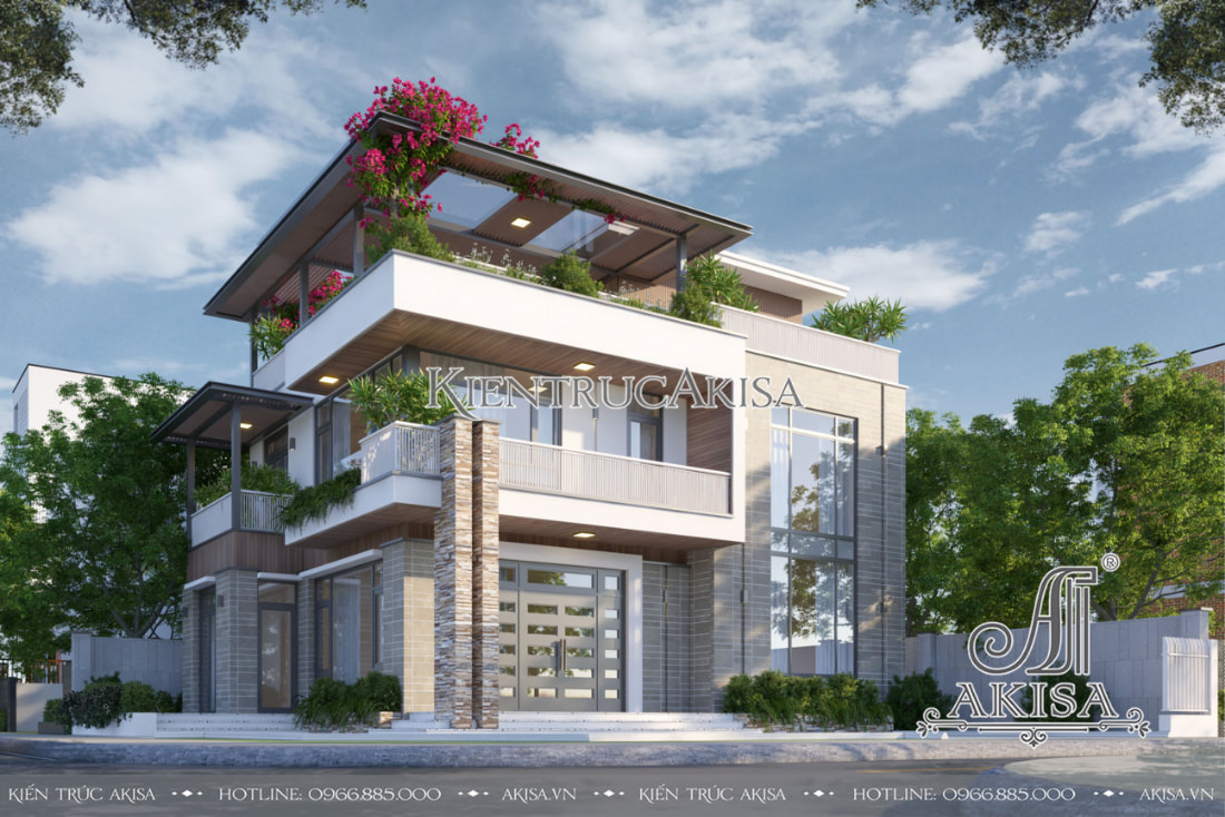 Thiết kế biệt thự phố 2 tầng 2 mặt tiền hiện đại đẹp thời thượng tại Hà Nội