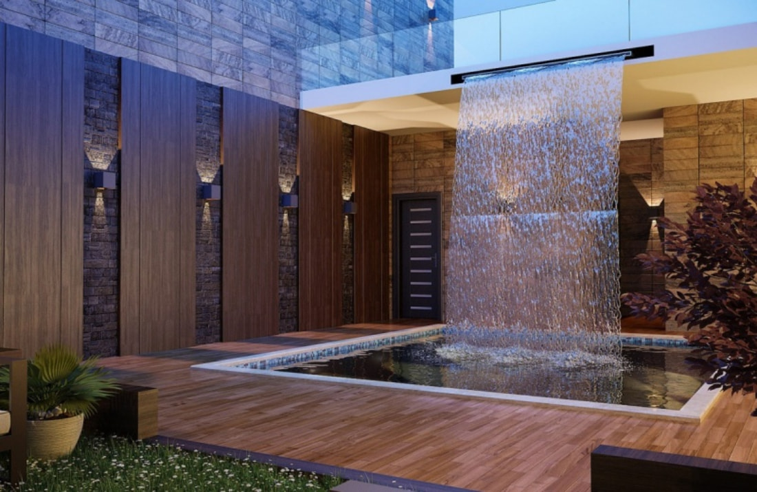 Thiết kế bể bơi trong nhà với thác nước ấn tượng của mẫu biệt thự hiện đại
