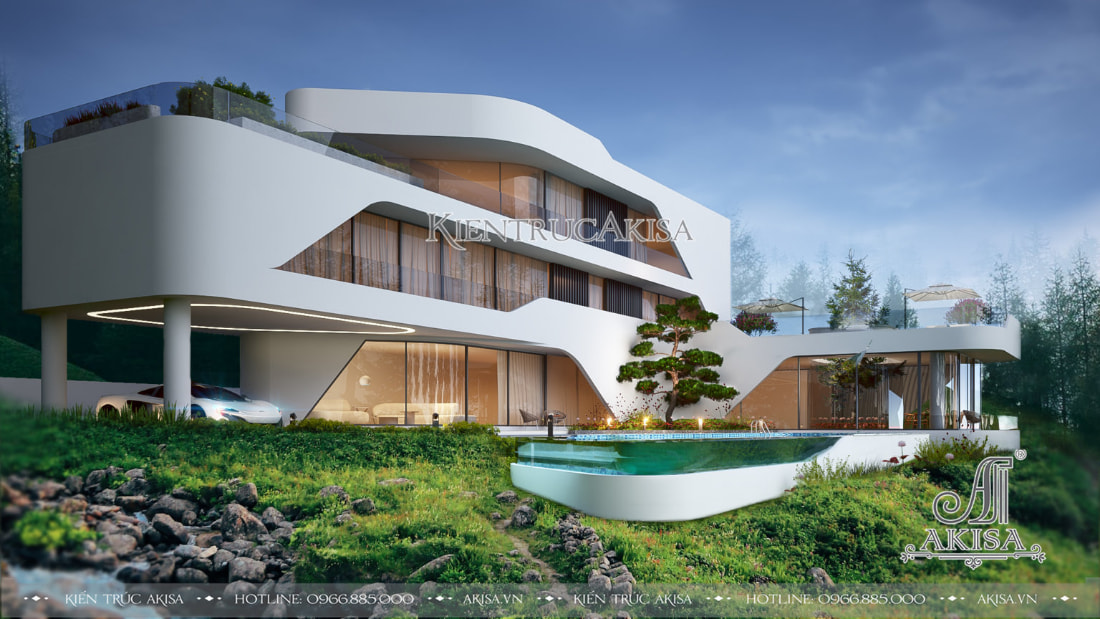 Thiết kế siêu biệt thự nghỉ dưỡng 3 tầng có bể bơi phong cách hiện đại