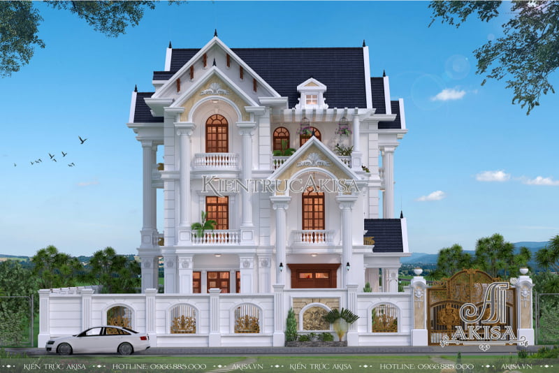 Mẫu nhà biệt thự phố mặt tiền 13m đẹp phong cách tân cổ điển mái Thái tinh tế