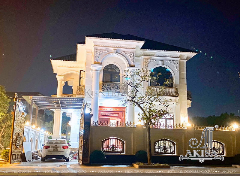 Vẻ đẹp lung linh về đêm của biệt thự mặt tiền 14m của gia đình ông Hồng ở Bắc Giang