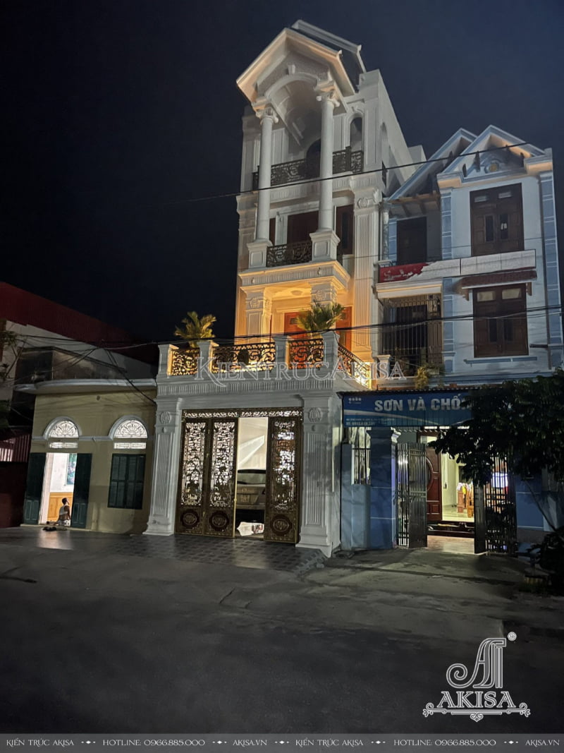 Hệ thống đèn khoa học mang đến vẻ đẹp lung linh về đêm cho biệt thự mặt tiền 6m tại Thái Bình