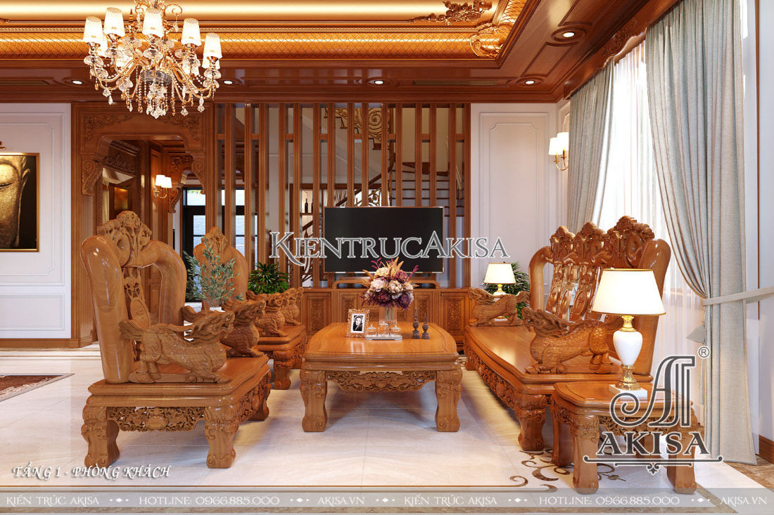 Phòng khách sang trọng, trang trí nội thất tân cổ điển thể hiện gu thẩm mỹ và vị thế của gia chủ