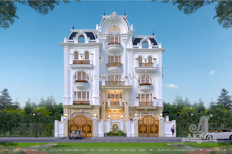 Biệt thự 5 tầng kiểu Pháp mang đến cảm quan choáng ngợp bởi quy mô đồ sộ và kiến trúc tinh tế.
