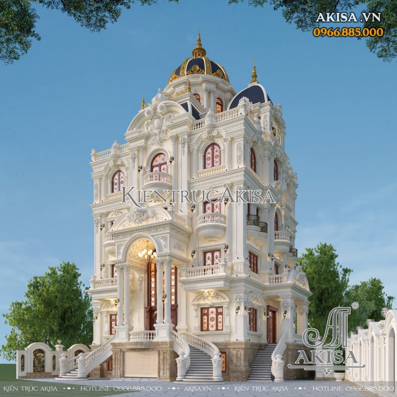 Biệt thự tân cổ điển 5 tầng của gia đình anh Thức sở hữu một vẻ đẹp sang trọng và độc đáo với màu áo vàng kem đặc trưng. 