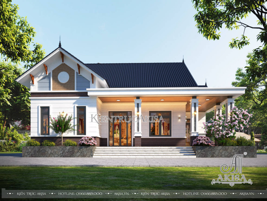 Thiết kế nhà cấp 4 hiện đại mái Thái gây ấn tượng với màu sắc tinh tế, hài hòa, nâng cao vẻ đẹp tổng thể của căn nhà