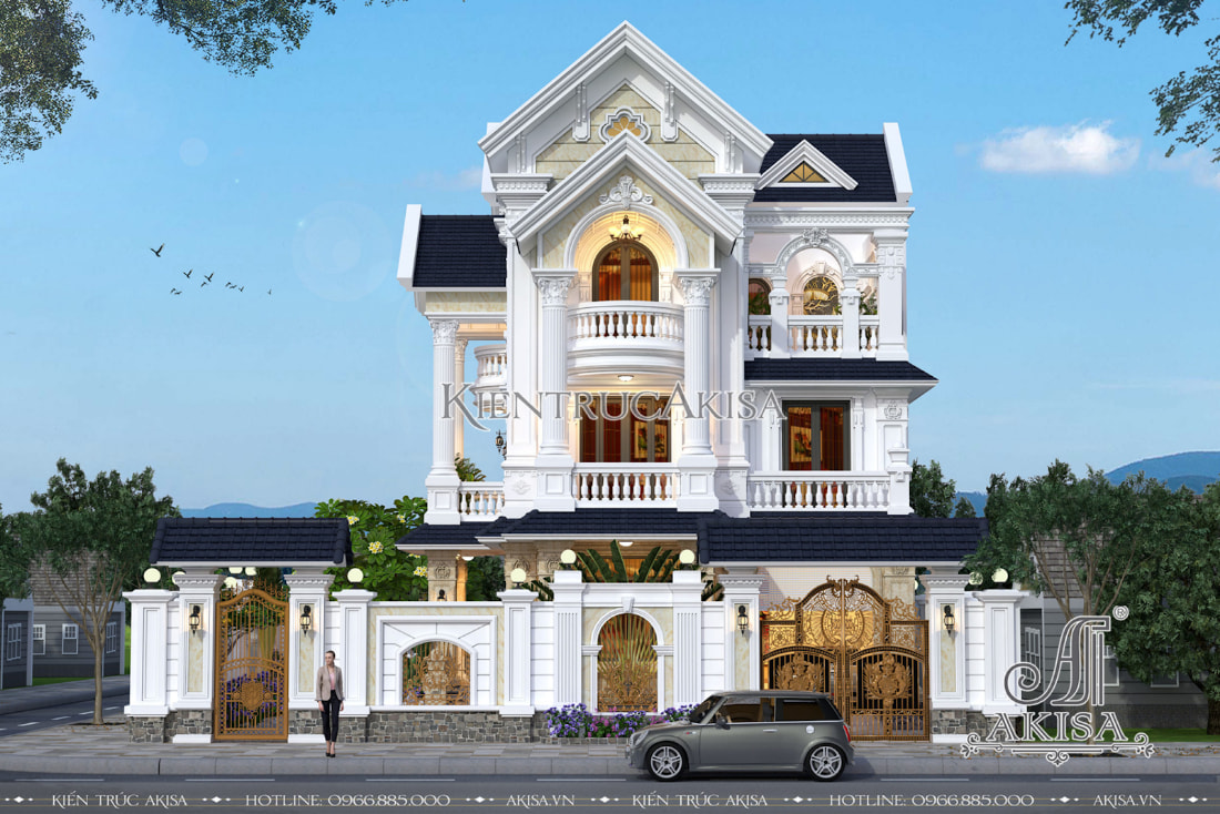 Thiết kế nhà mái Thái 3 tầng 2 mặt tiền phong cách tân cổ điển chinh phục mọi ánh nhìn với kiến trúc mặt tiền đẳng cấp