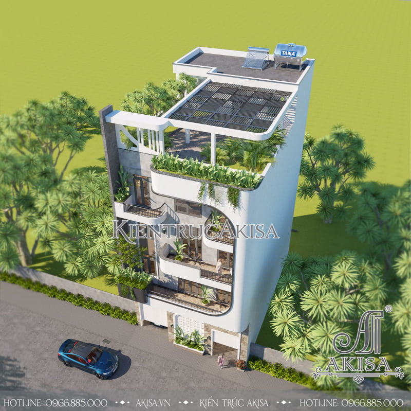 Không gian xanh tô điểm thêm vẻ đẹp thẩm mỹ, sinh động cho ngoại thất nhà phố 3 tầng đẹp đẳng cấp