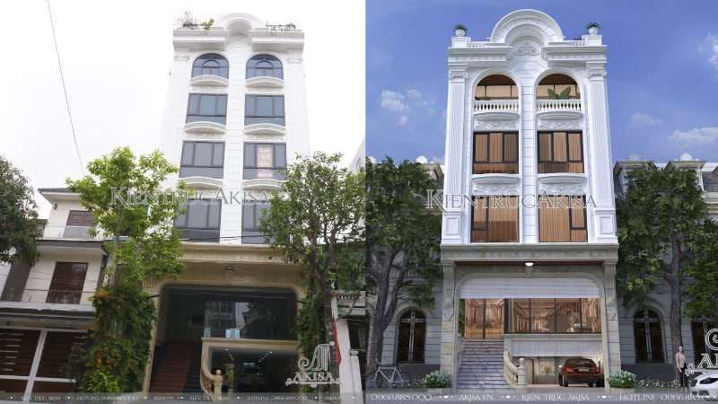 Hình ảnh hoàn thiện nhà phố 5 tầng kết hợp kinh doanh phong cách tân cổ điển tại Tp Vinh - Nghệ An đẹp sang trọng, tinh tế, thu hút người nhìn