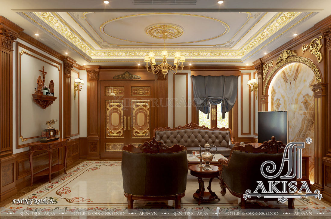 Không gian nội thất cổ điển sử dụng tông màu nâu và vàng làm chủ đạo toát lên vẻ sang trọng, quý phái