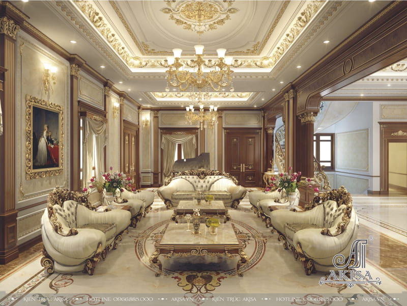 Không gian phòng khách mang đậm đặc trưng của phong cách nội thất cổ điển châu âu