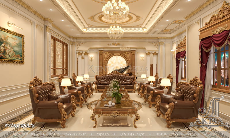 Phòng khách tân cổ điển đẹp, ấn tượng với nội thất sang trọng, cao cấp