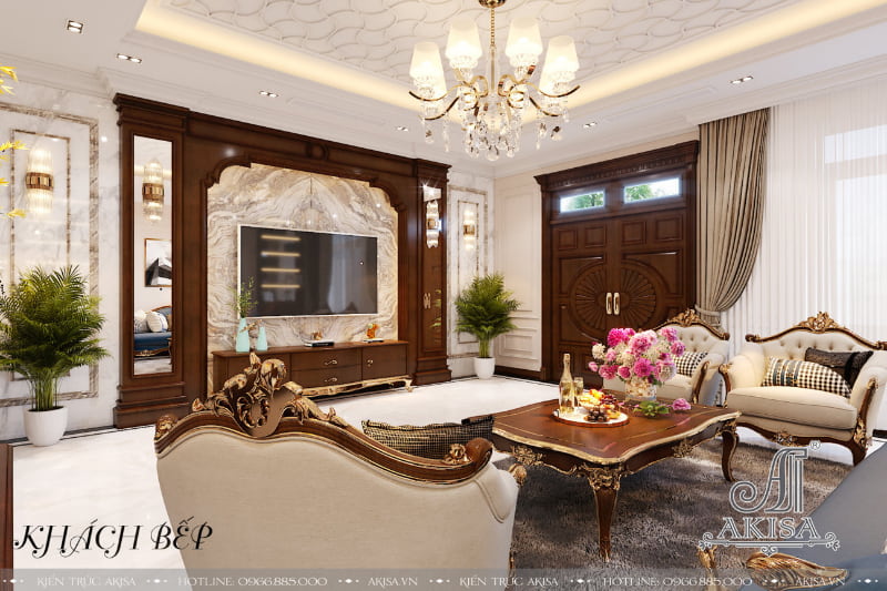  Thiết kế phòng khách nhà phố tân cổ điển đẹp sang trọng tại Thái Bình