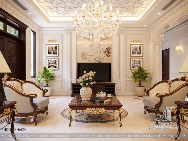 Thiết kế phòng khách tân cổ điển đẹp sang trọng tại Thái Nguyên