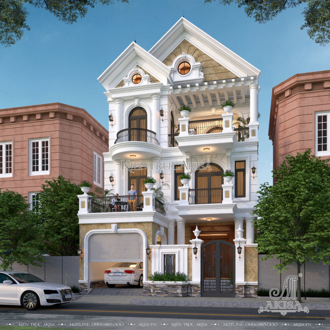 Thiết kế biệt thự nhà phố 3 tầng mái Thái đẹp đẳng cấp tại Thái Bình