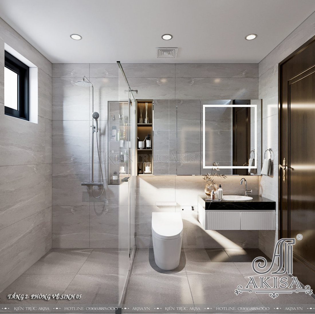 Không gian nội thất phòng tắm được bố trí khoa học, ngăn nắp tạo nên sự thoải mái và tiện nghi trong quá trình sử dụng. 
