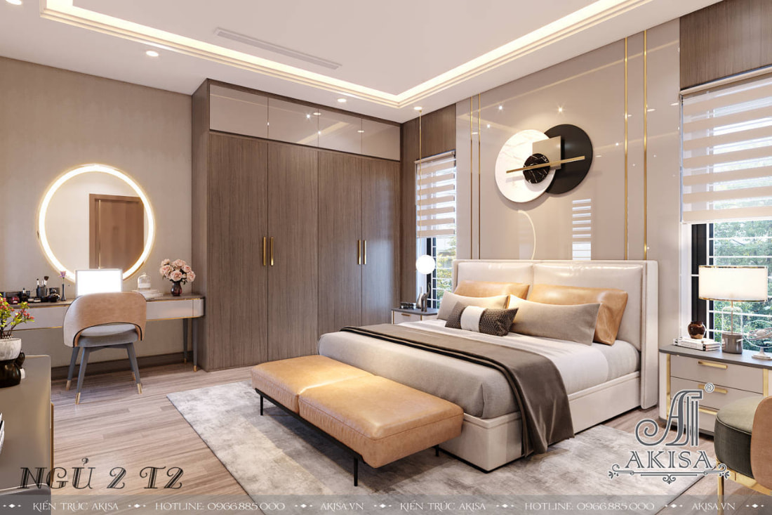 Không gian phòng ngủ hiện đại với những đồ nội thất thông minh cao cấp và hệ thống ánh sáng tinh tế toát lên vẻ đẹp sang trọng, thời thượng. 