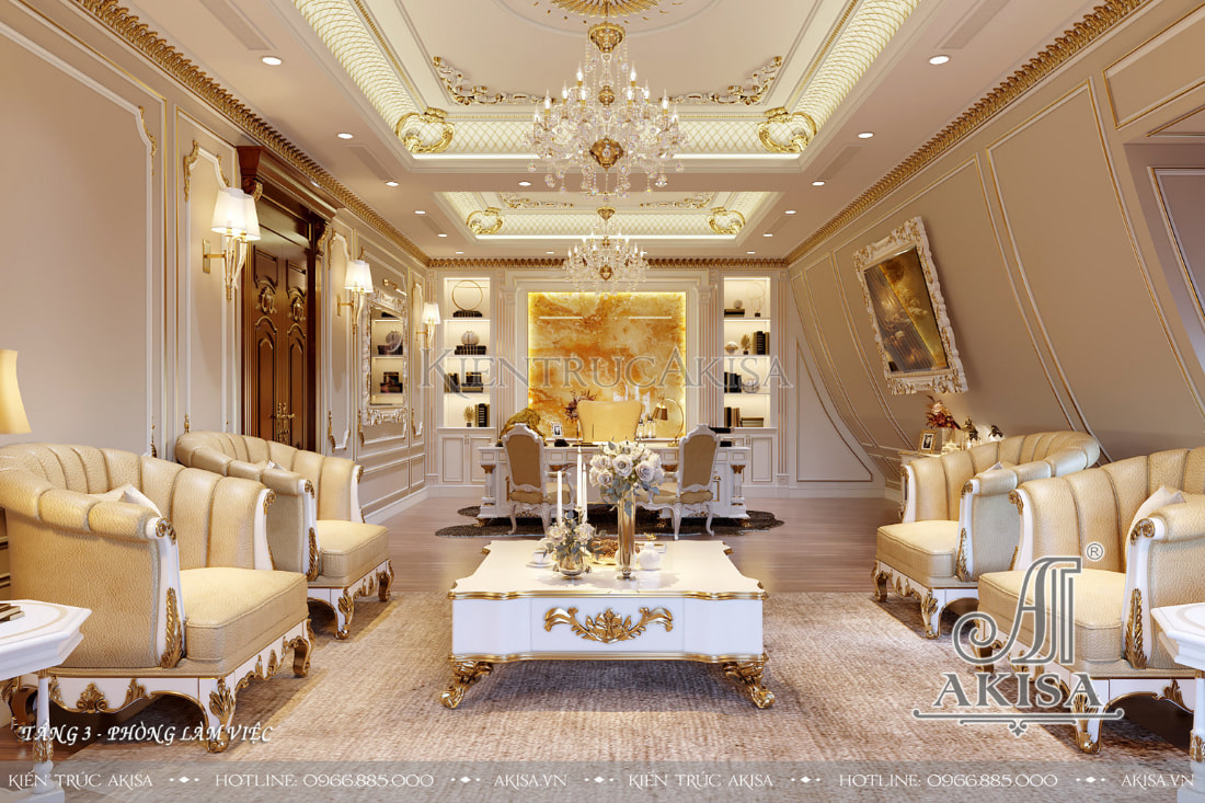 Hai gam màu trắng và vàng được ưa chuộng để tôn lên vẻ đẹp sang trọng quý phái của không gian nội thất tân cổ điển. 