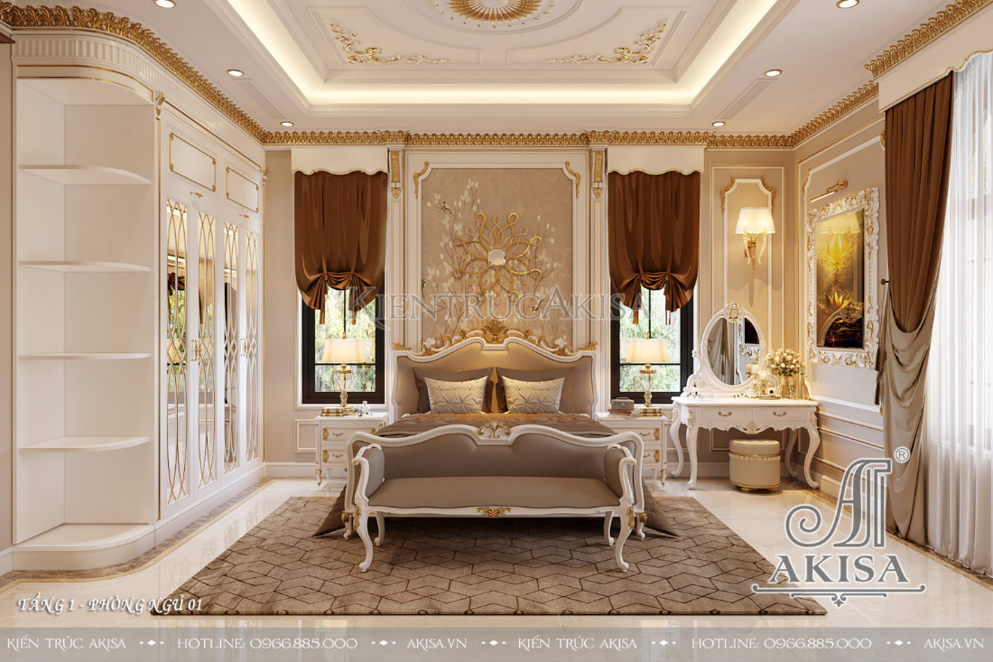 Nội thất phòng ngủ phong cách tân cổ điển mang lại vẻ đẹp trầm ấm, quyền quý, kiêu sa của tầng lớp quý tộc