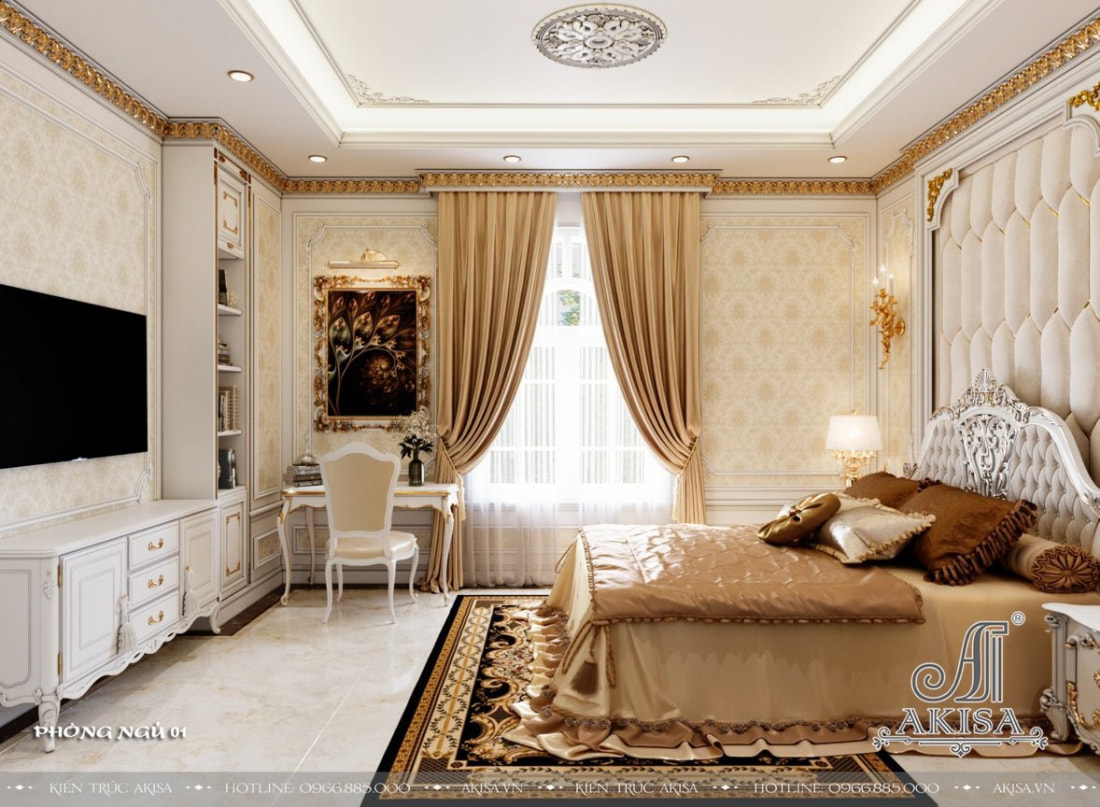 Phòng ngủ thiết kế tinh tế, tỉ mỉ đến từng chi tiết giúp cho không gian trở lên hoàn hảo và tinh tế.