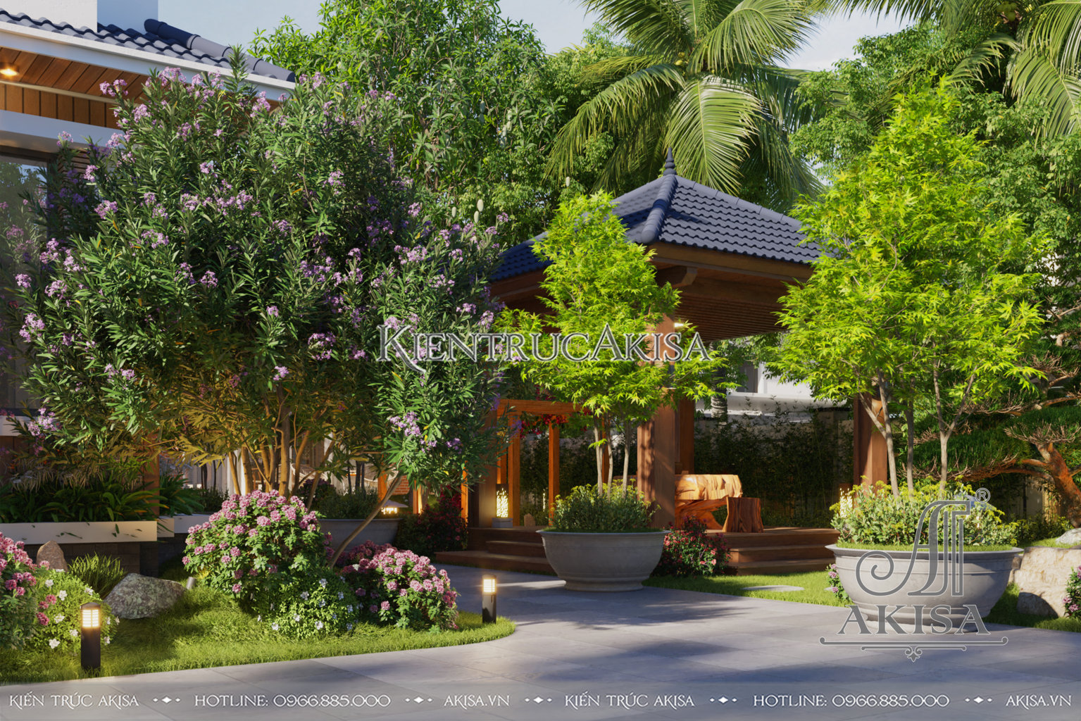 Mẫu cảnh quan sân vườn biệt thự 200m2 (CĐT ông Cường - Khánh Hòa) SV11045 2