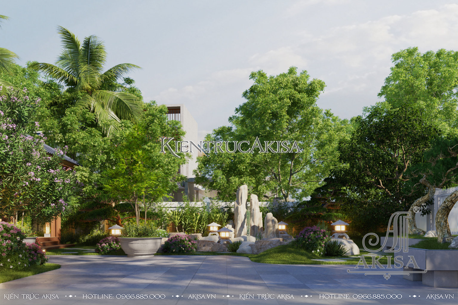 Mẫu cảnh quan sân vườn biệt thự 200m2 (CĐT ông Cường - Khánh Hòa) SV11045