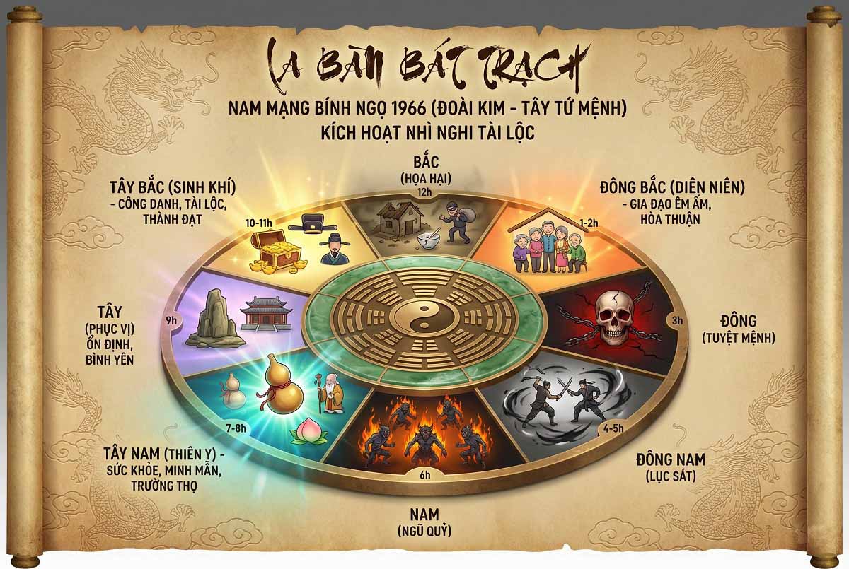 La bàn bát trạch xác định hướng tốt cho tuổi Đoài Kim (Ảnh: Nguồn AKISA)