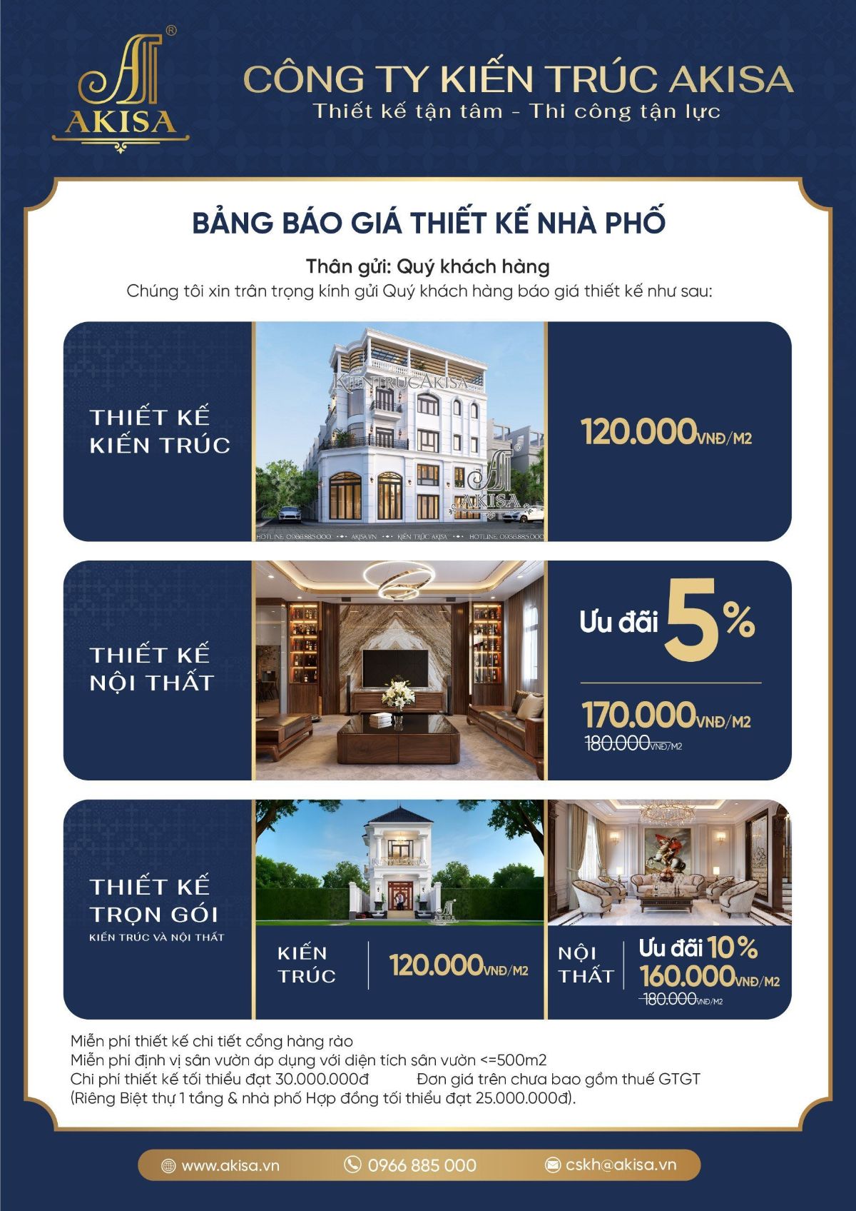 Bảng giá thiết kế kiến trúc - nội thất nhà phố