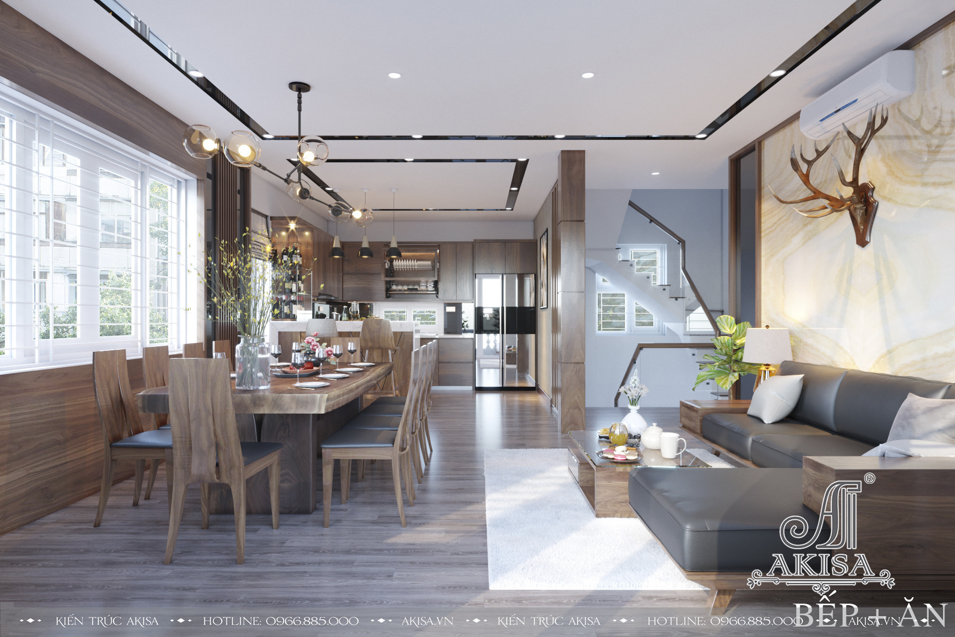 Không gian phòng khách, phòng bếp không phân chia ranh giới tạo cảm giác rộng hơn cho ngôi nhà