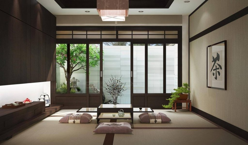 Không gian xanh được nhìn từ phòng khách mang đậm phong cách người Nhật