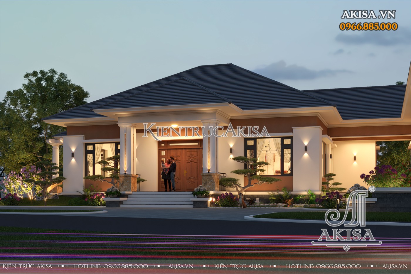 Mẫu biệt thự hiện đại 1 tầng có hệ thống đèn ngoại thất & đèn sân vườn được bố trí khoa học