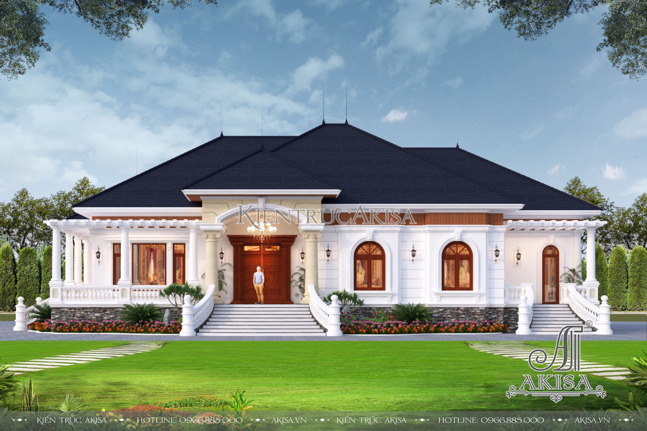 Thiết kế biệt thự 1 tầng tân cổ điển đẹp tinh tế tại Đắk Lắk BT12496