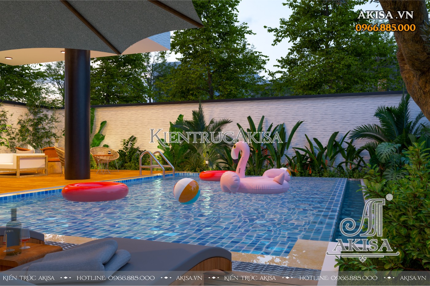 Mẫu biệt thự Villa nghỉ dưỡng 2 tầng có thiết kế bể bơi giúp những hoạt động ngoài trời trong ngày hè trở nên náo nhiệt 