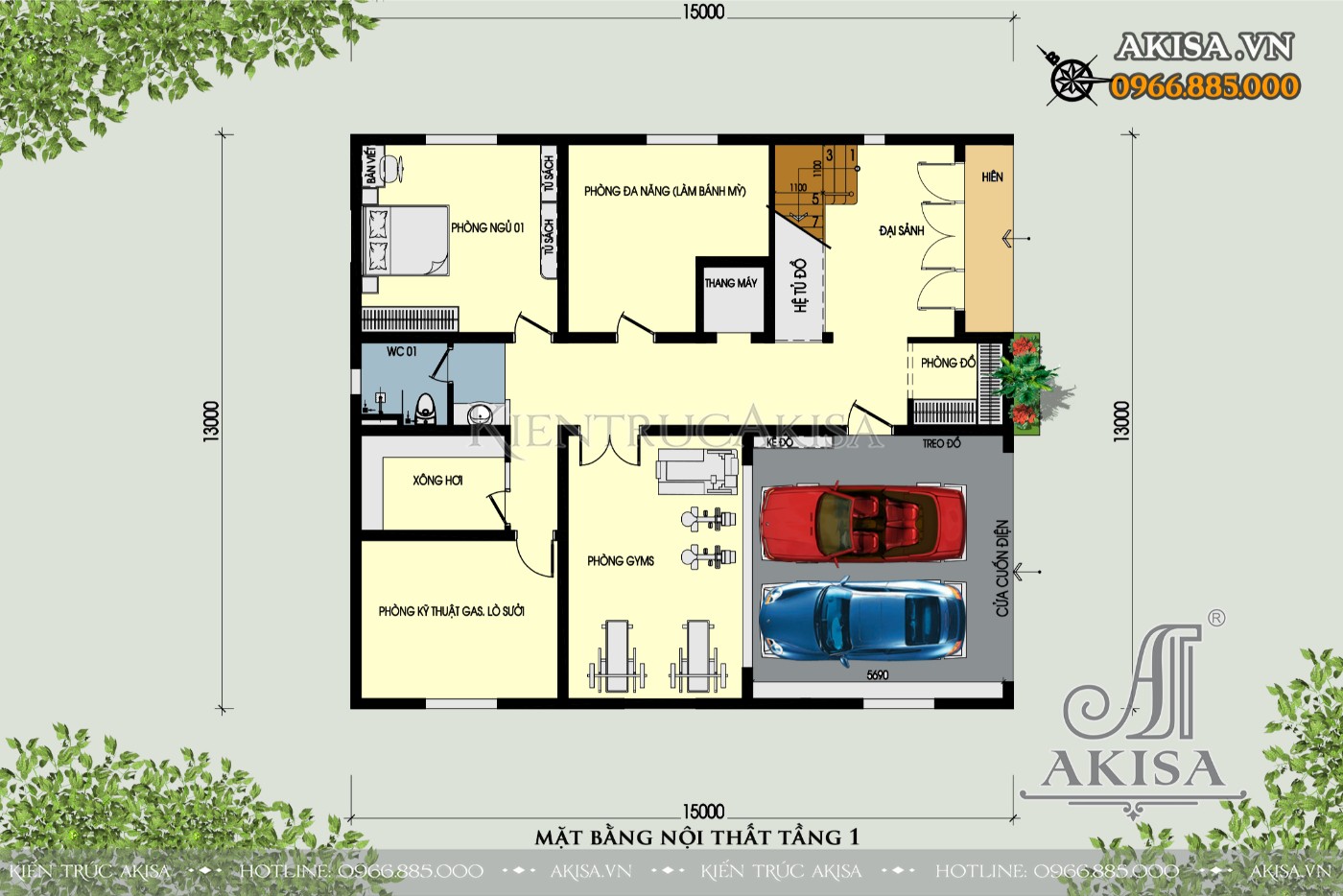Mặt bằng nội thất tầng 1 mẫu villa BT211137