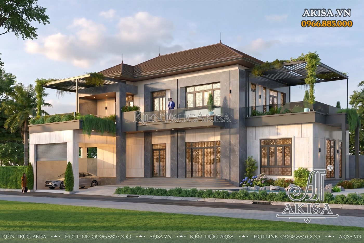 Biệt thự 2 tầng có thiết kế gara riêng biệt
