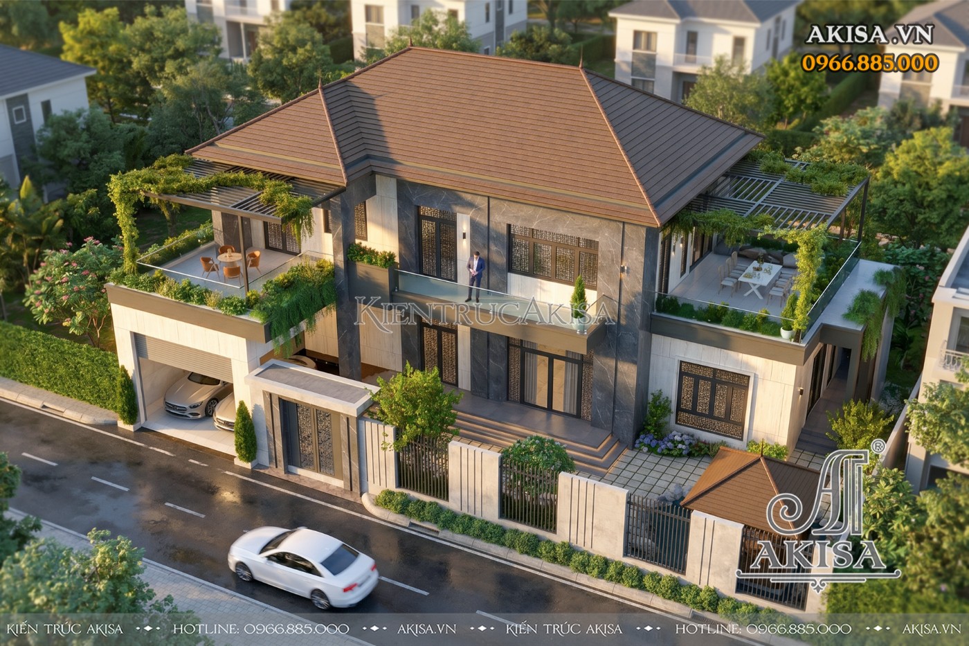 Tổng thể mẫu biệt thự mái Nhật 2 tầng hiện đại