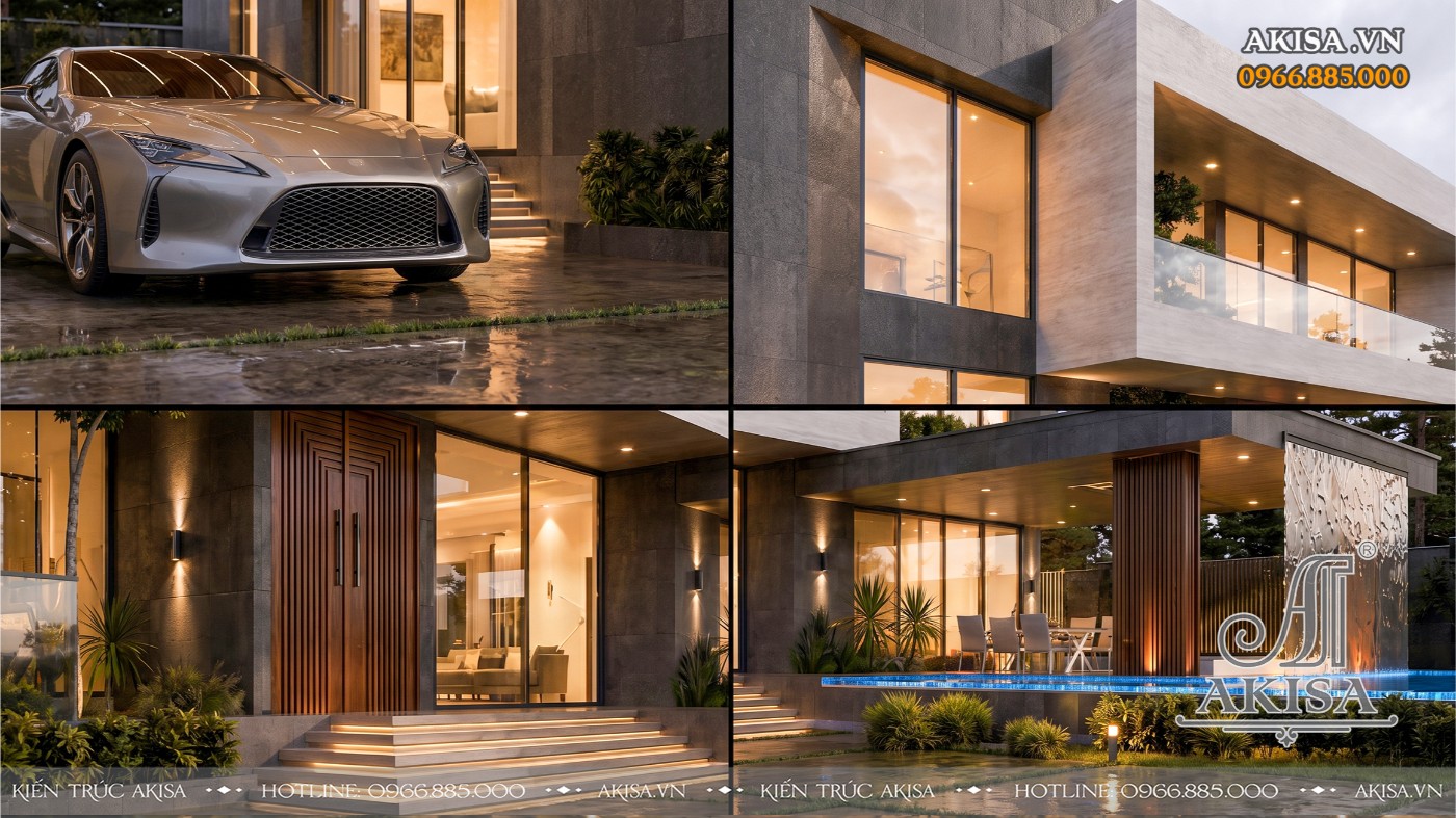 Phối cảnh Mẫu Villa 2 tầng ghi lại những chi tiết kiến trúc đặc sắc, từ mặt tiền, sảnh chính đến hệ vật liệu hoàn thiện cao cấp