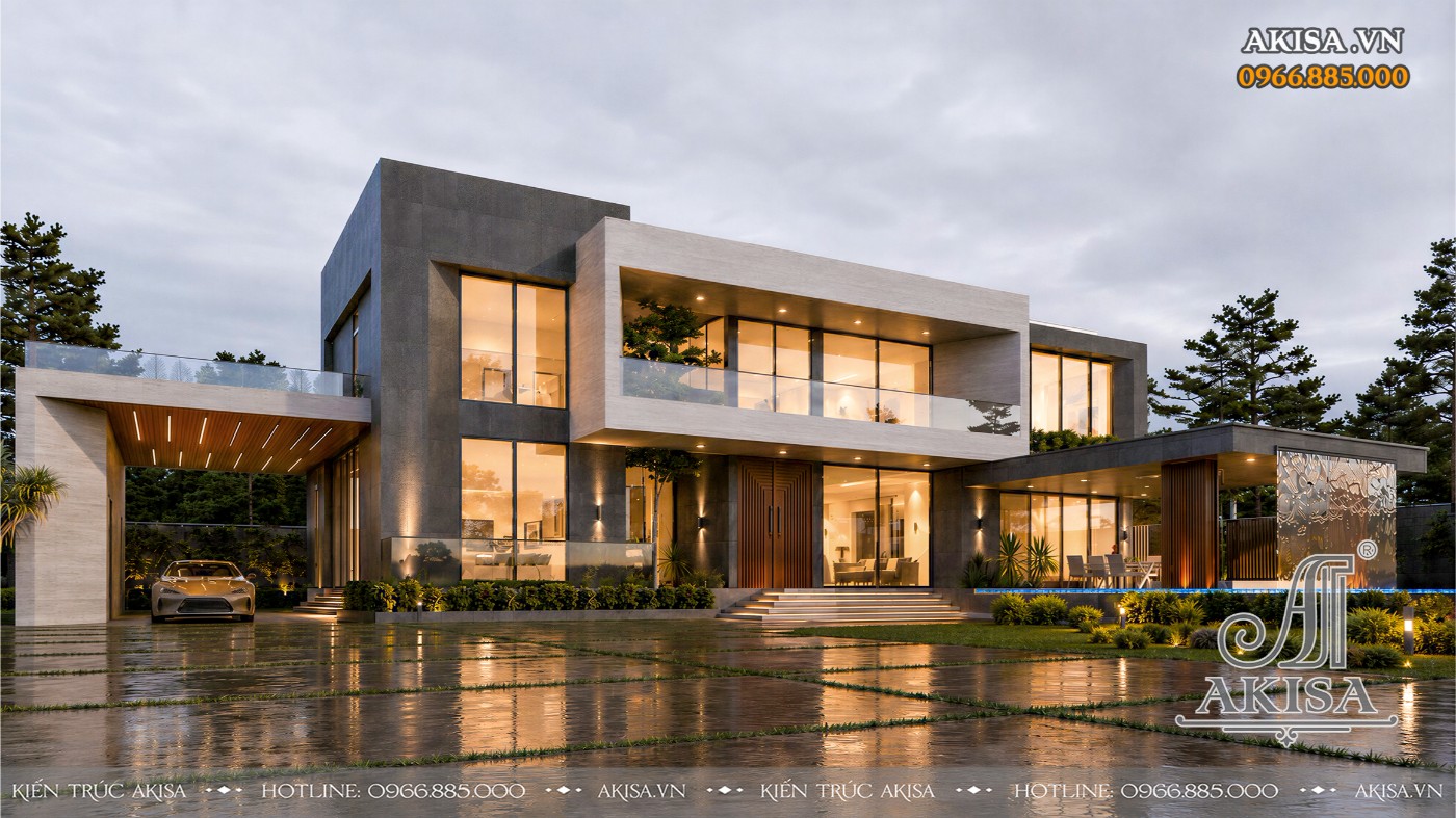Mẫu Villa 2 tầng hiện đại với kiến trúc tối giản, mặt tiền sang trọng và không gian mở ngập tràn ánh sáng tự nhiên.