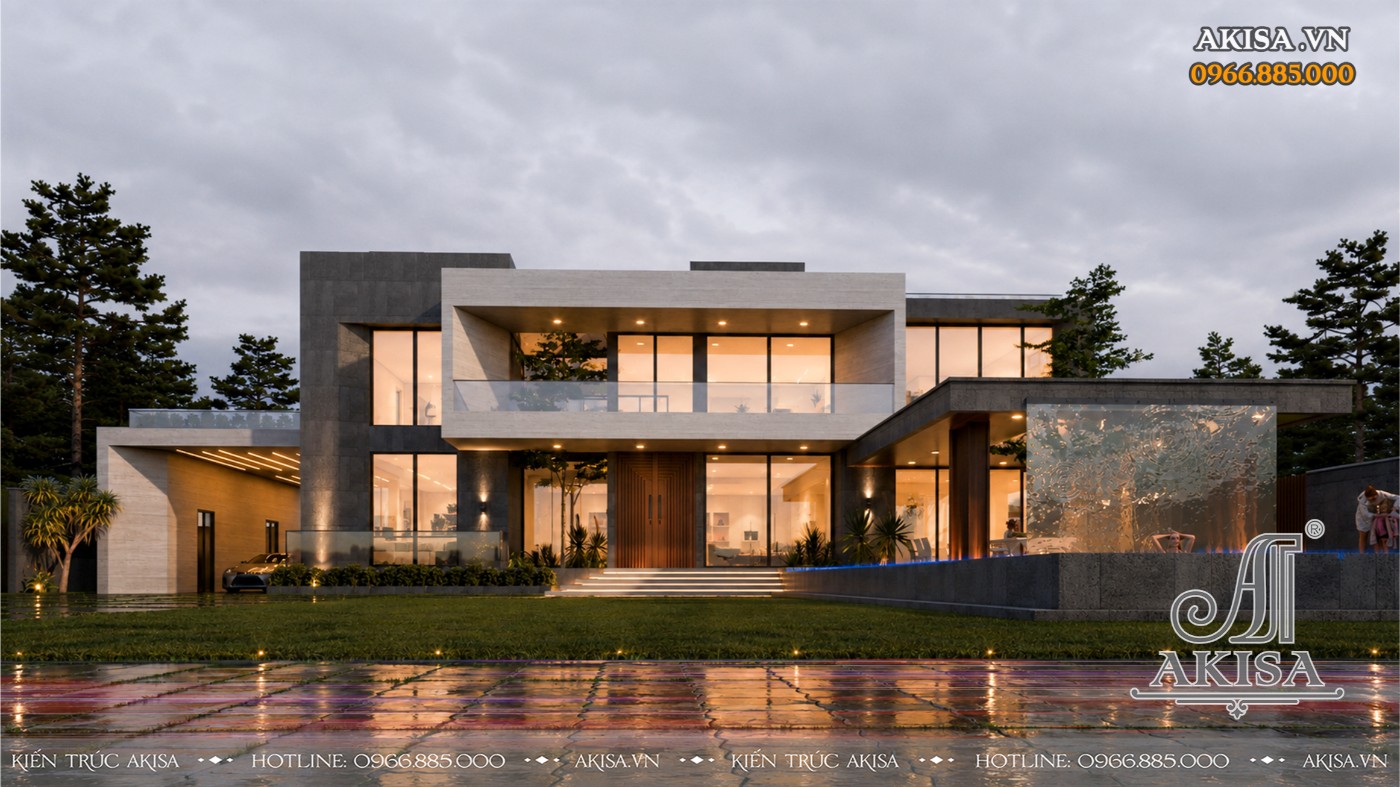 Phối cảnh mặt tiền Mẫu Villa 2 tầng hiện đại 
