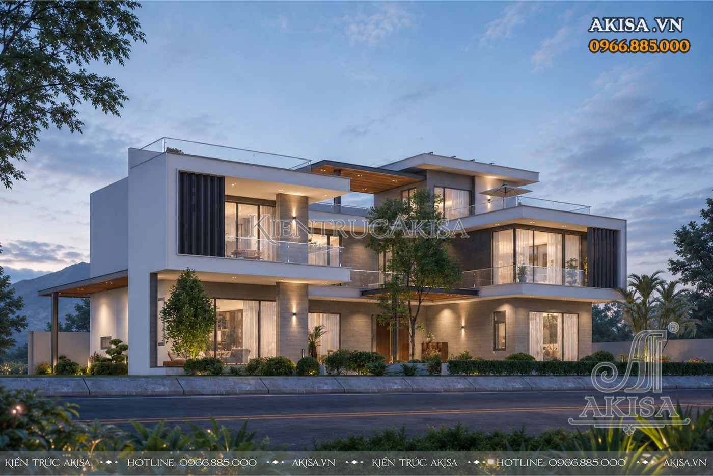 Villa nghỉ dưỡng 2 tầng hiện đại tại Hòa Bình, thiết kế 5 phòng ngủ sang trọng, nổi bật với kiến trúc mở và không gian xanh.
