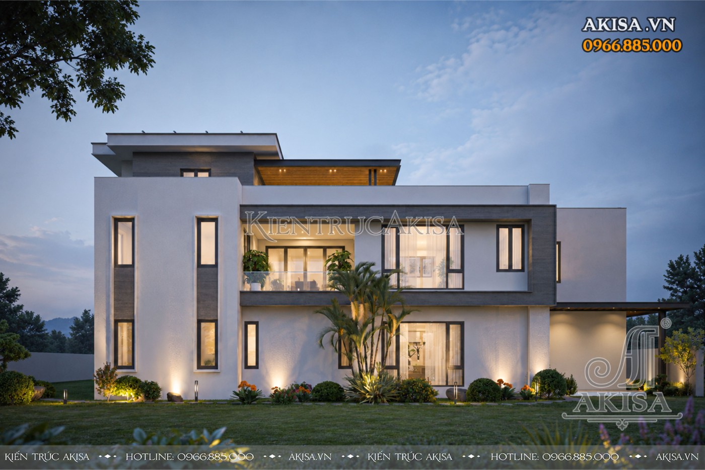 Mái hiên và cảnh quan được bố trí tinh tế, nâng cao trải nghiệm sống tại villa nghỉ dưỡng 2 tầng.