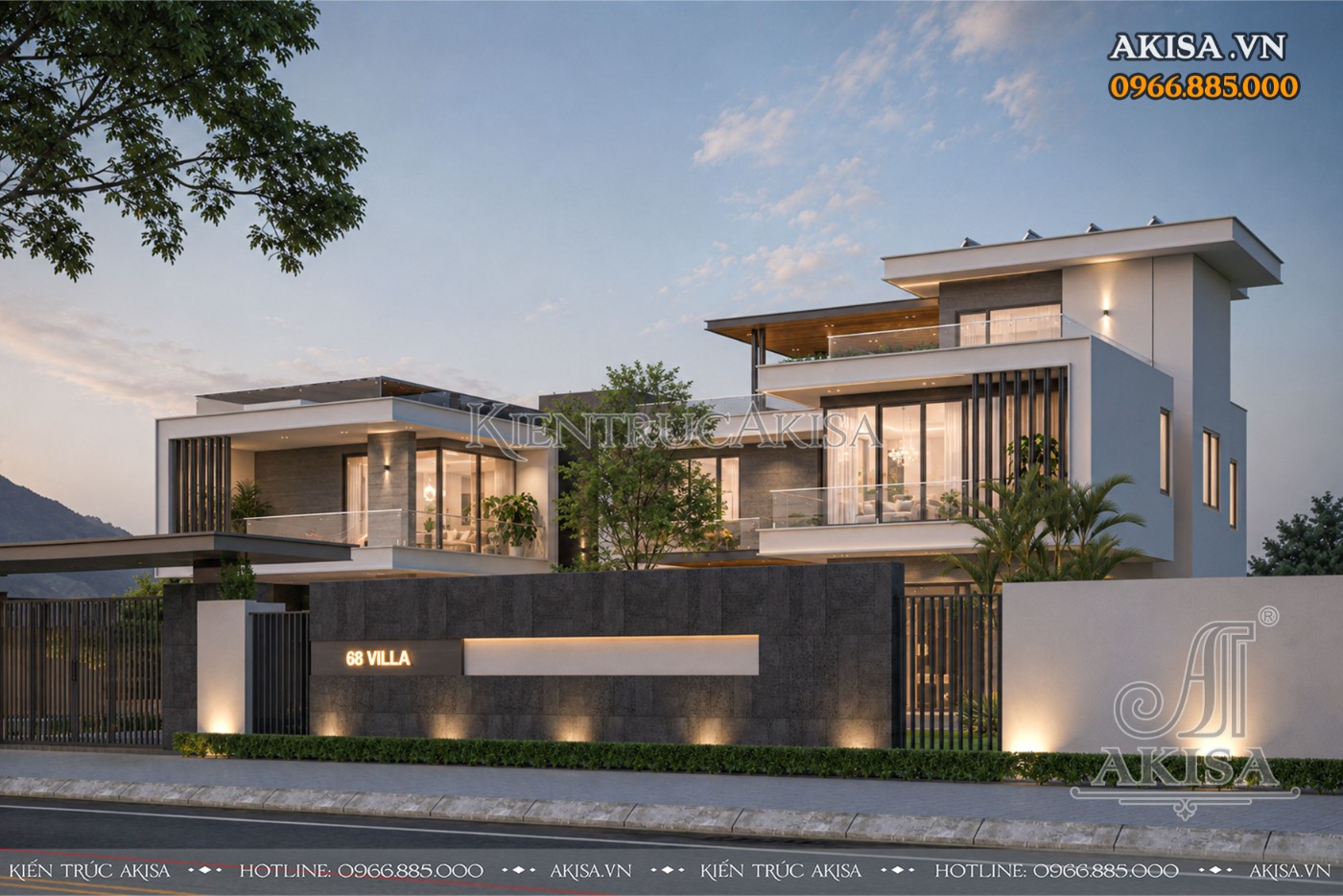 Góc nhìn ấn tượng của villa nghỉ dưỡng 2 tầng tại Hòa Bình, kết hợp đường nét tối giản và vật liệu hiện đại.