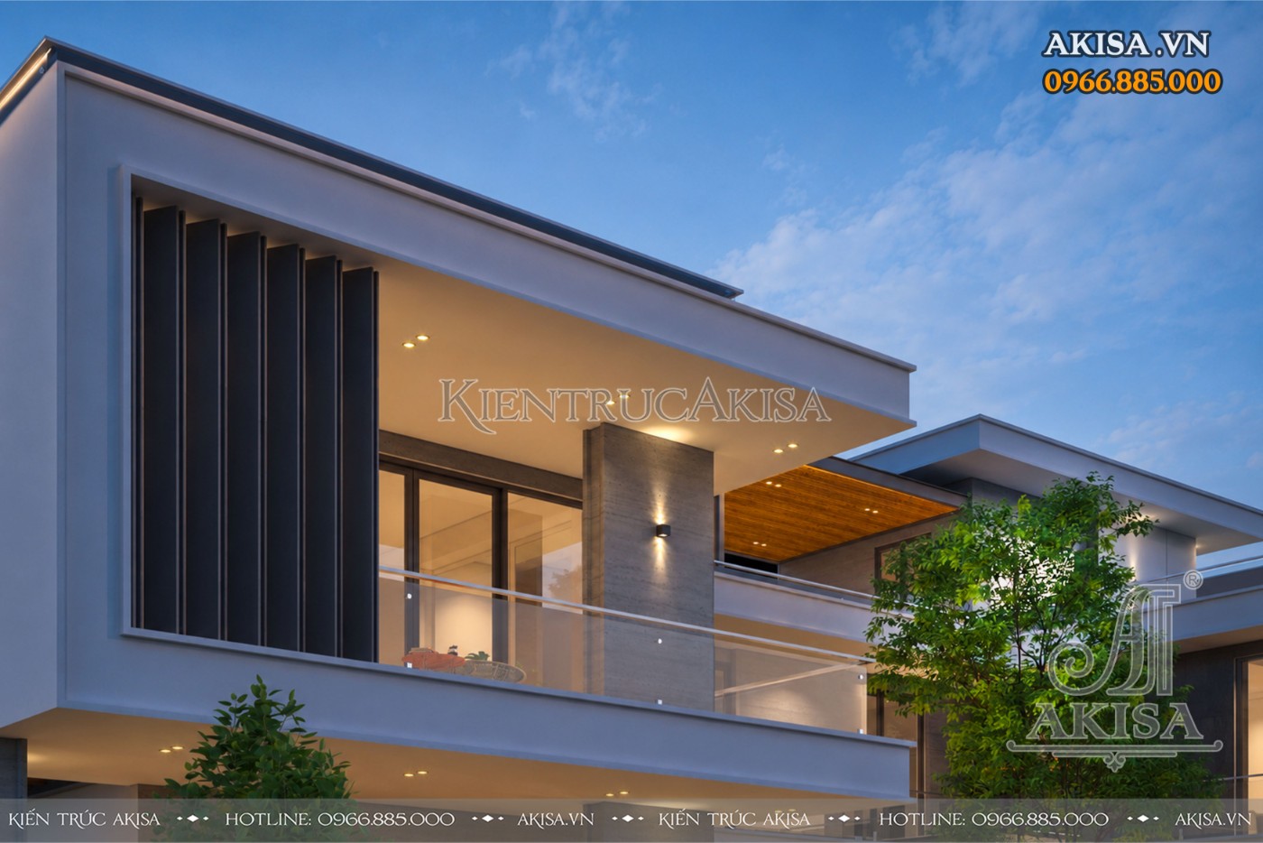 Chi tiết ban công của villa nghỉ dưỡng 2 tầng hiện đại, tận dụng tối đa ánh sáng và tầm nhìn thiên nhiên.