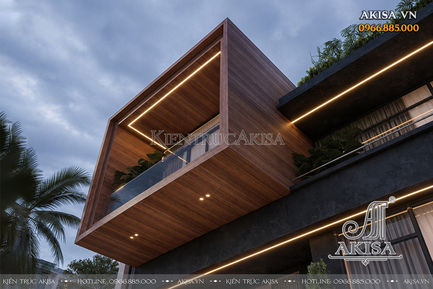 Các khối kiến trúc vuông vức đan xen cùng mảng xanh giúp công trình Villa 2 tầng giữ được vẻ hiện đại nhưng không lạnh lẽo.