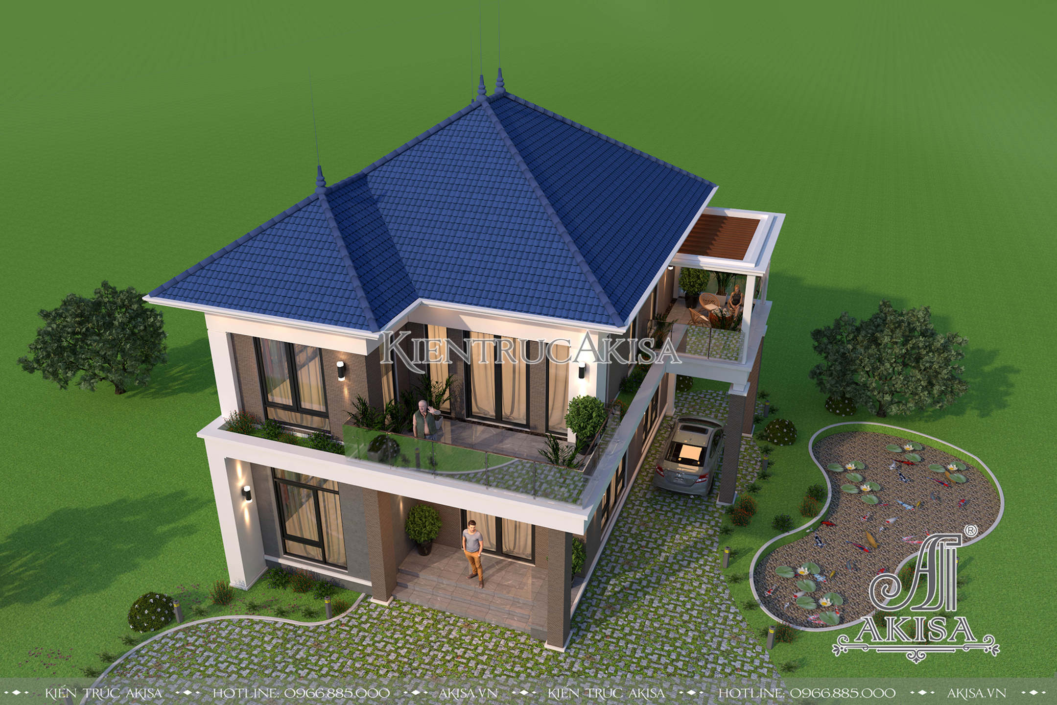 Hình ảnh phối cảnh 3D của thiết kế nhà đẹp 2 tầng phong cách hiện đại BT21359