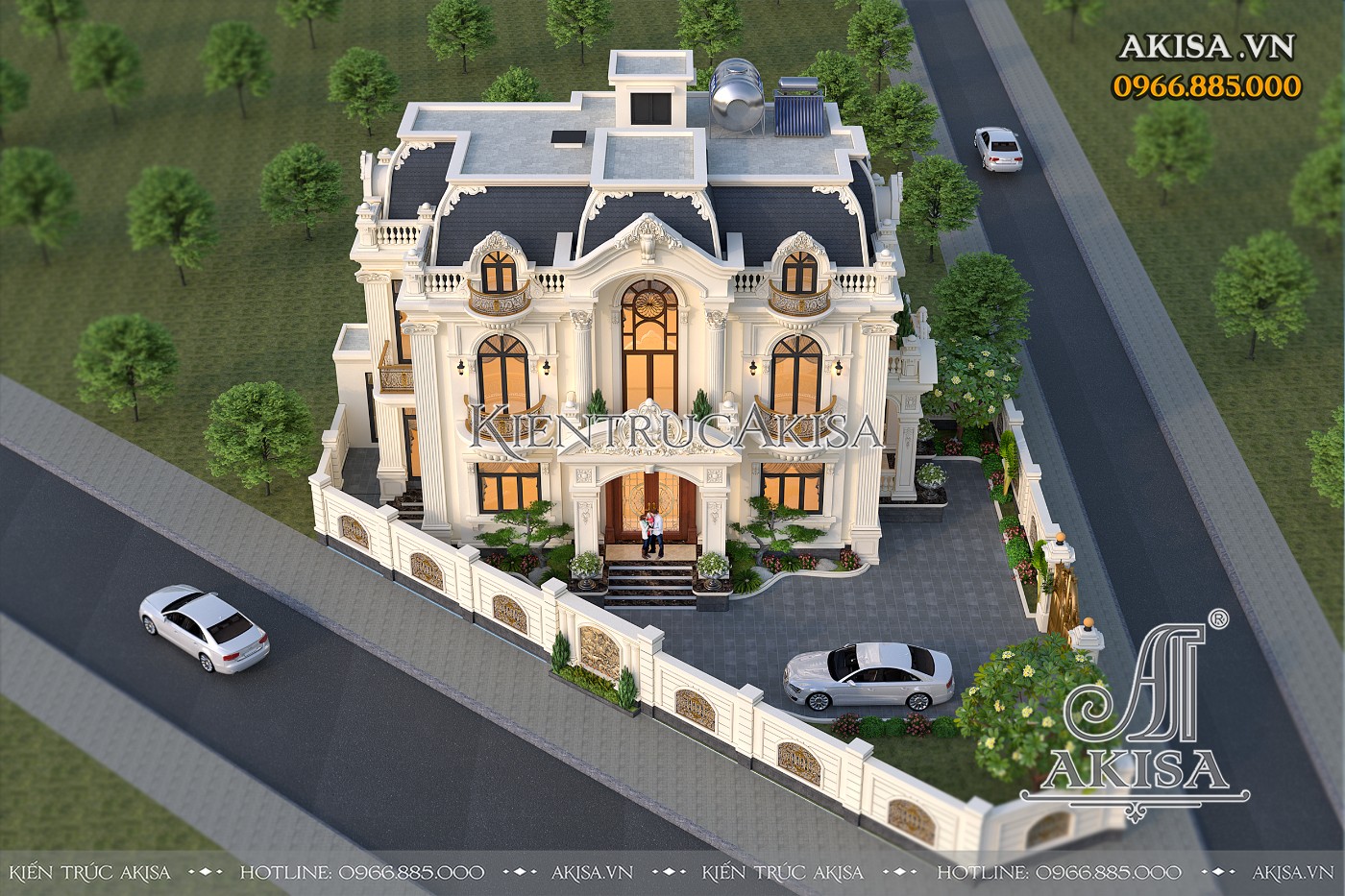 Tổng thể mẫu biệt thự 2 tầng mái Mansard 