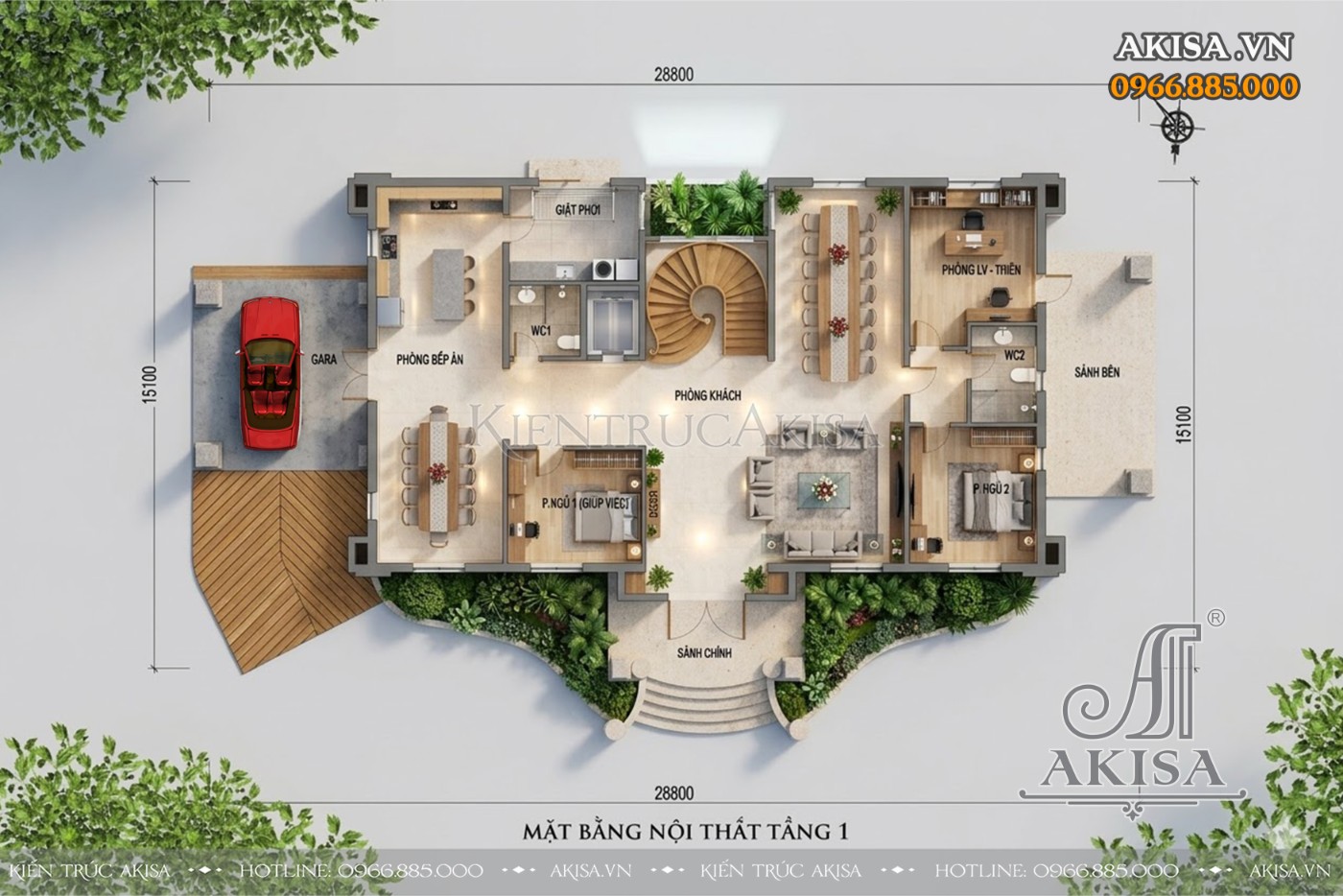 Mặt bằng công năng tầng 1 mẫu biệt thự BT221183