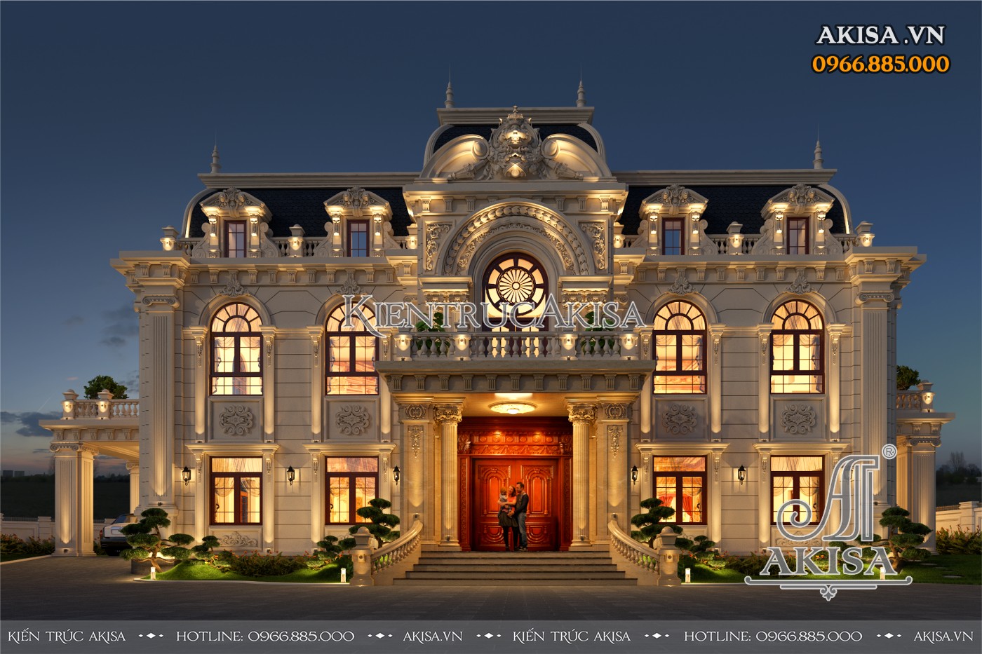 Thiết kế biệt thự Pháp 2 tầng khi lên đèn