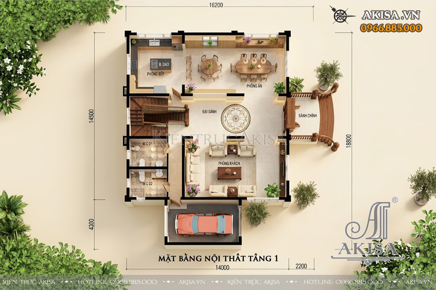 Mặt bằng công năng tầng 1 mẫu biệt thự BT221187